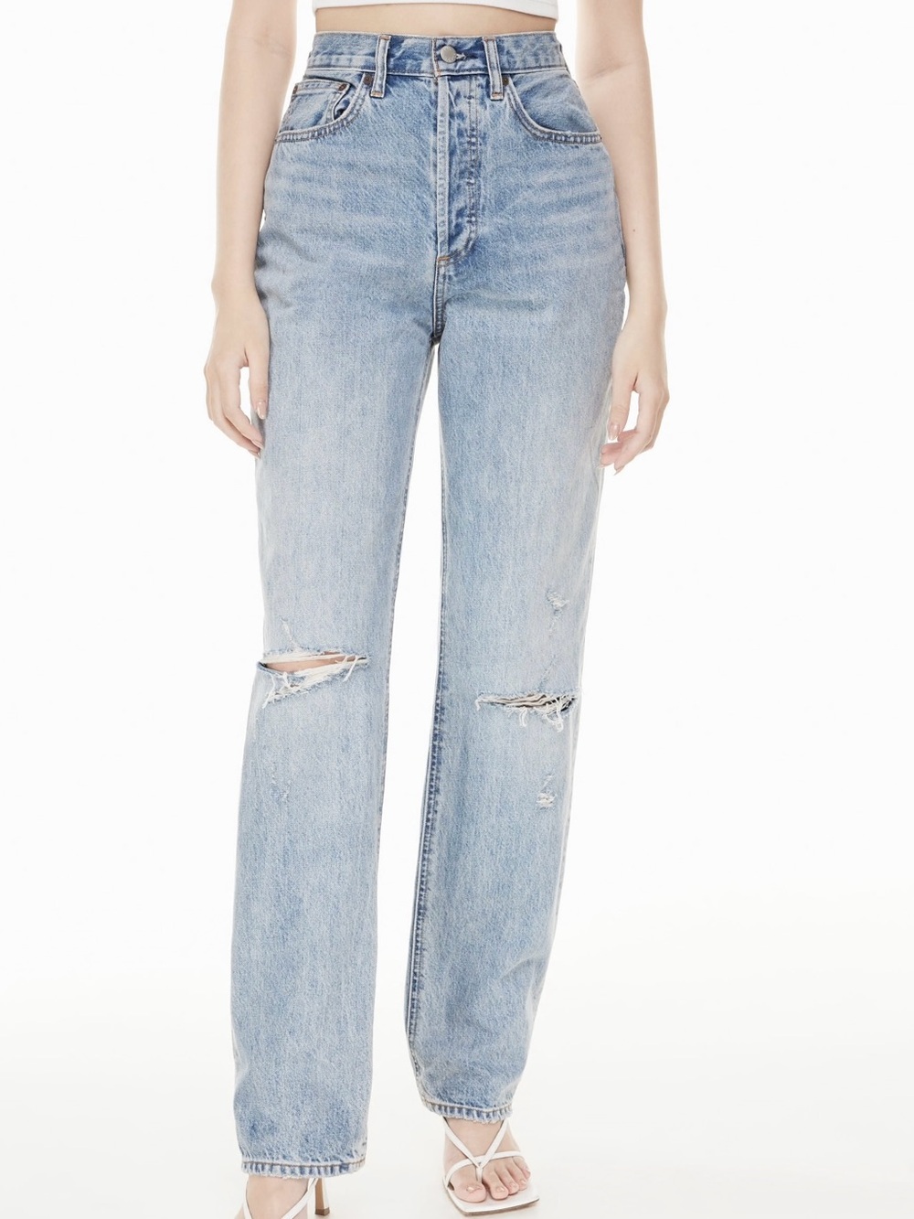 Denim Forum “Joni High Rise Loose” Distressed Jeans